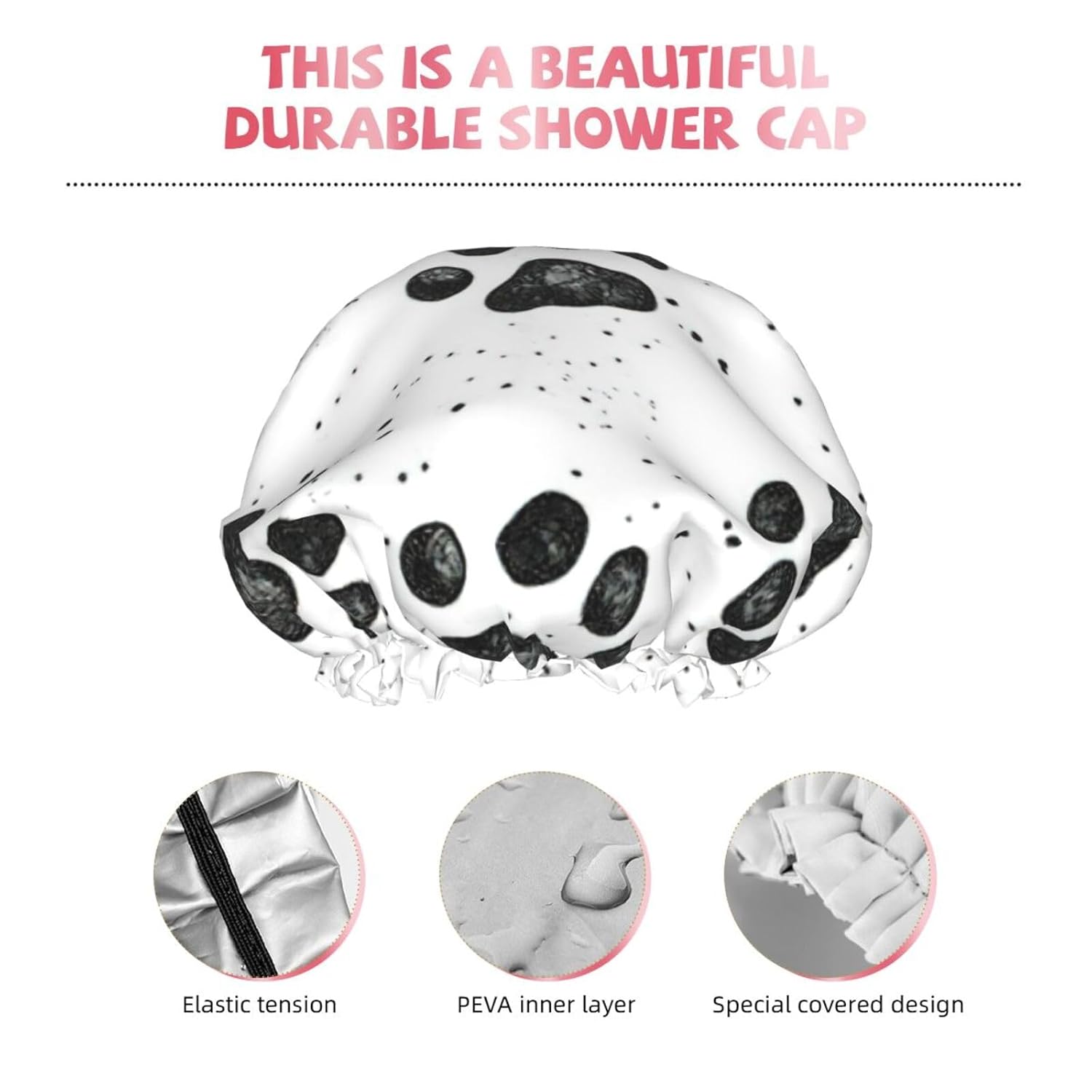 WURTON Gorro de ducha con estampado de patas de perro, suave, reutilizable, doble capa impermeable, gorro de baño para mujer, transpirable,