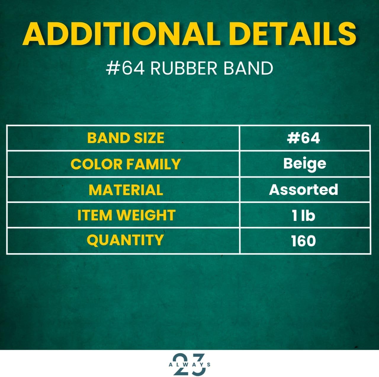 Always23 Banda de goma #64 3 12″ x 14″, banda de goma gruesa, bandas de goma resistentes, beige 14 lb. Paquete de 160