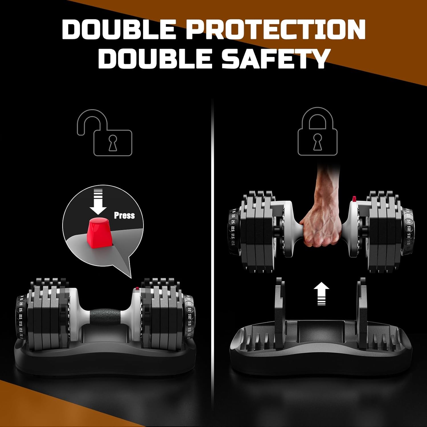 ATIVAFIT Adjustable Dumbbell Set, 55LB Dumbbell Weights Set, 10 in 1 Free Weights Fast Adjusted by One Hand, Dumbbells with Safety Lock, Anti-Slip - Imagen 6