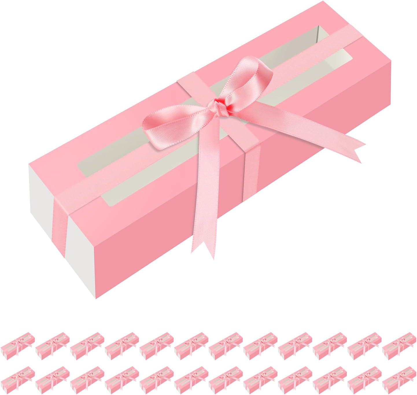 HAPPY POTATO Paquete de 25 cajas de macarrones para 6, 7.2 x 1.9 x 1.9 pulgadas, cajas de embalaje de macarrones, cajas de macarrón rosa con ventana