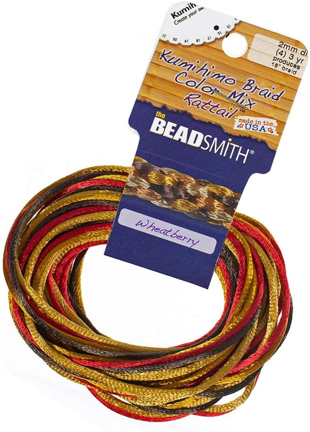 Craft County Kumihimo – Paquete de cordón de satén trenzado de cola de ratón, 4 hebras a 3 yardas cada uno por paquete (12 yardas en total) (baya de