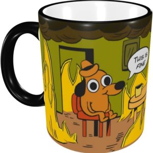 This is fine Mug, Funy Taza de café de viaje para hombres y mujeres, taza de té de cerámica de 11 onzas, regalos inspiradores divertidos, color negro This is fine Mug, Funy Taza de café de viaje para hombres y mujeres, taza de té de cerámica de 11 onzas, regalos inspiradores divertidos, color negro
