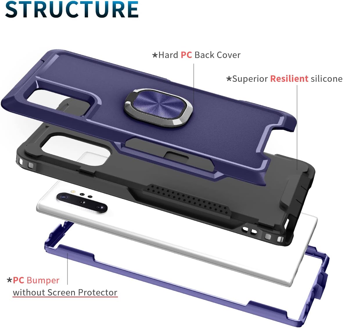 Asuwish Funda para Samsung Galaxy Note 10 Plus Note10+ 5G con soporte de anillo magnético, resistente de cuerpo completo, de silicona, híbrida, a