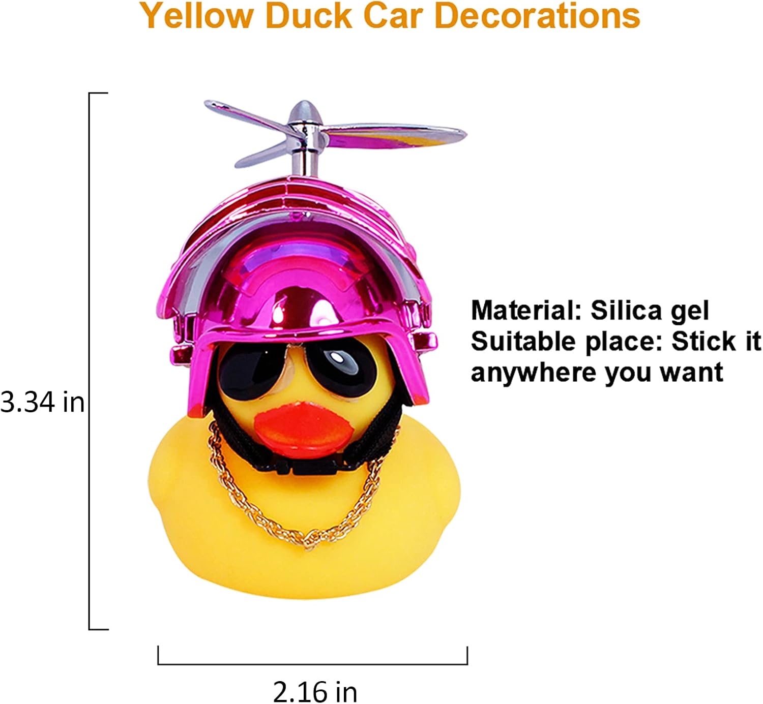 wonuu – Patito de goma amarillo de adorno, decoración para tablero de auto, el pato viene con divertidas lentes de sol y casco de hélice.