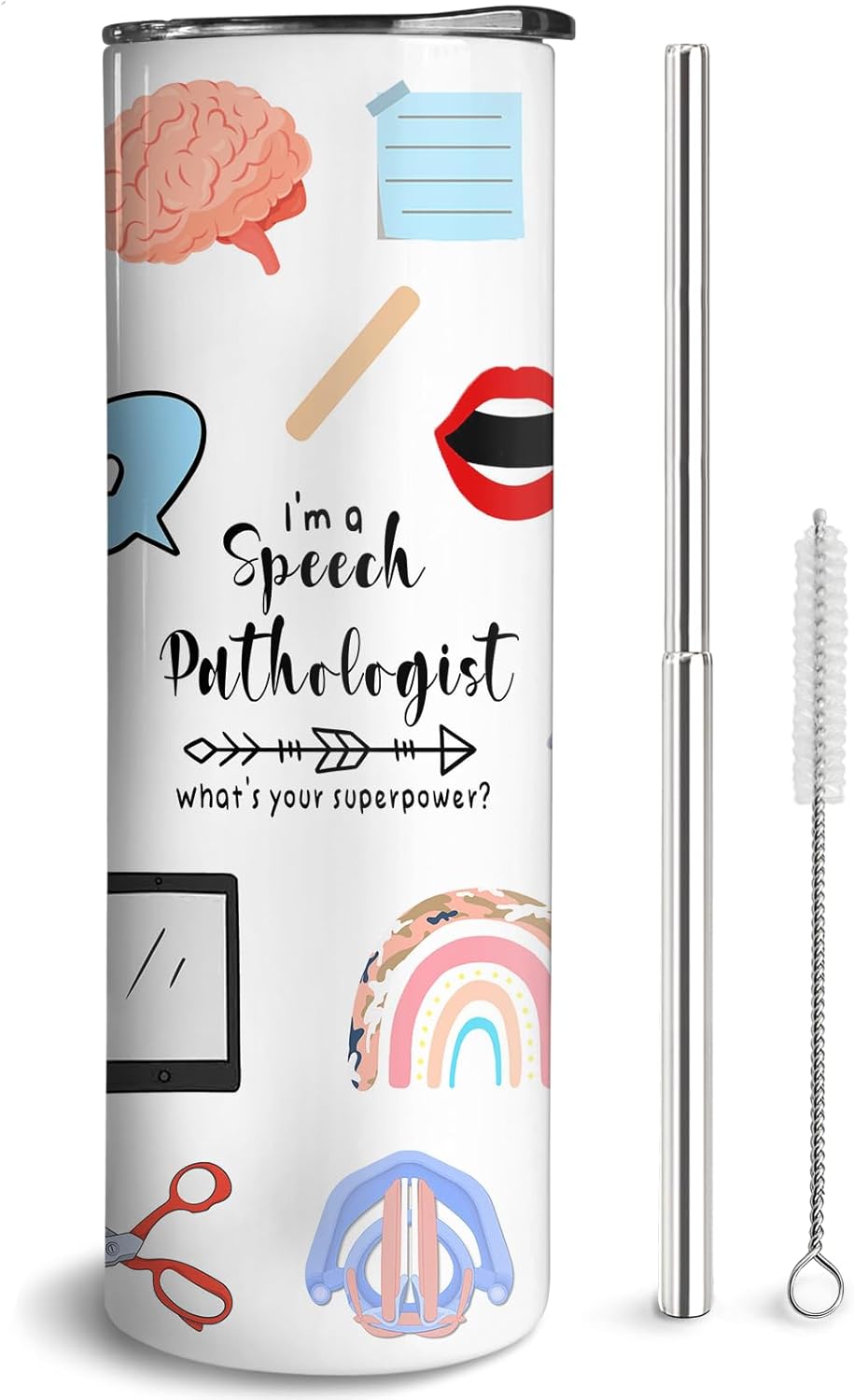 Mosdeim Speech Pathologist Gifts SLP – Vaso de café de viaje de 20 onzas, vasos delgados con tapa y pajita, tazas de café aisladas de acero