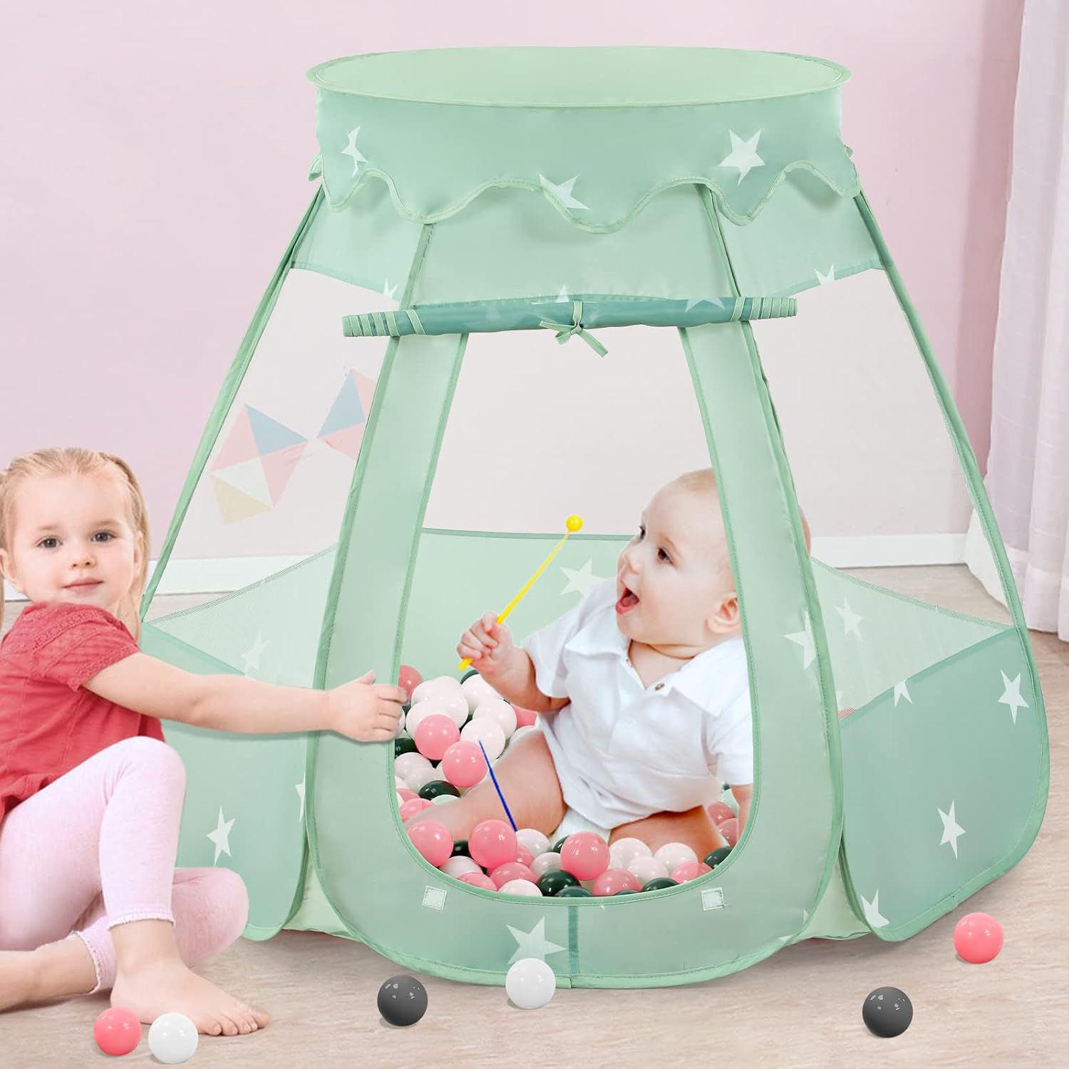 Wilhunter – Alberca de pelotas para niños pequeños con 150pelotas, tienda de campaña desplegable, casa de juegos para interior y exterior con bolsa