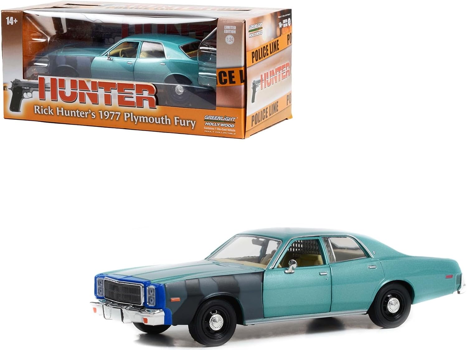 1977 Plymouth Fury Unrestored Turquoise Metallic (Sargento Rick Hunter’s) Hunter (1984-1991) Serie de TV 124 Modelo de automóvil fundido a presión