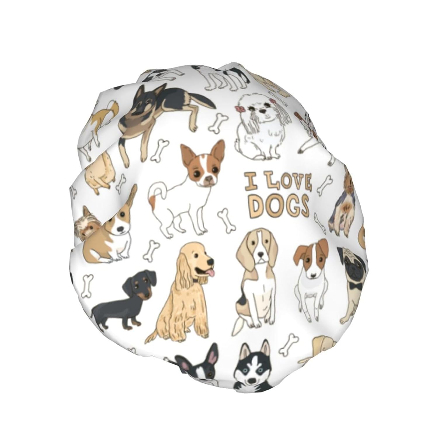 Gorros de ducha, sombrero de baño de doble capa compatible con lindos dibujos de mascotas con estampado de perros para mujeres, cubierta de pelo
