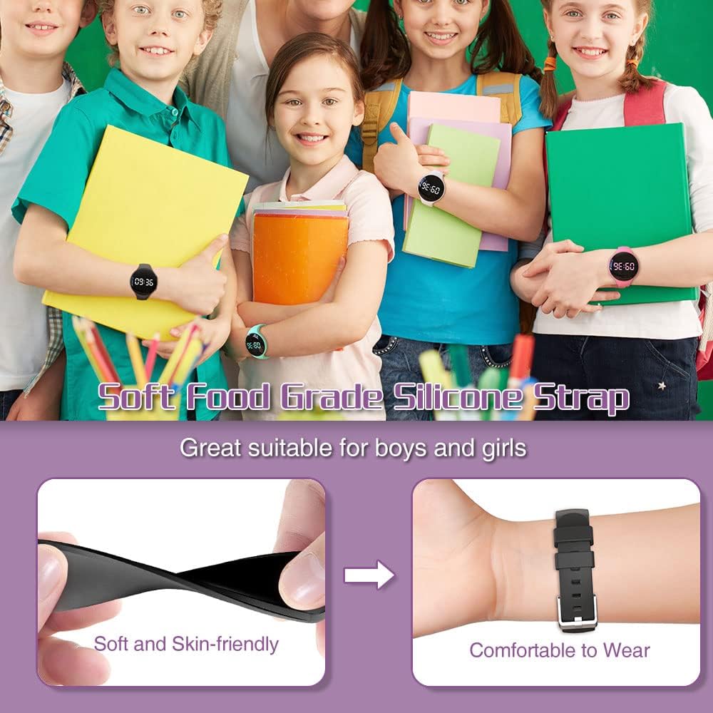 Kids Led Pedometer Watch, Digital Steps Tracker, Non-Bluetooth, Vibrating Alarm Clock, Stopwatch, Great Gift for Children Teens Girls Boys