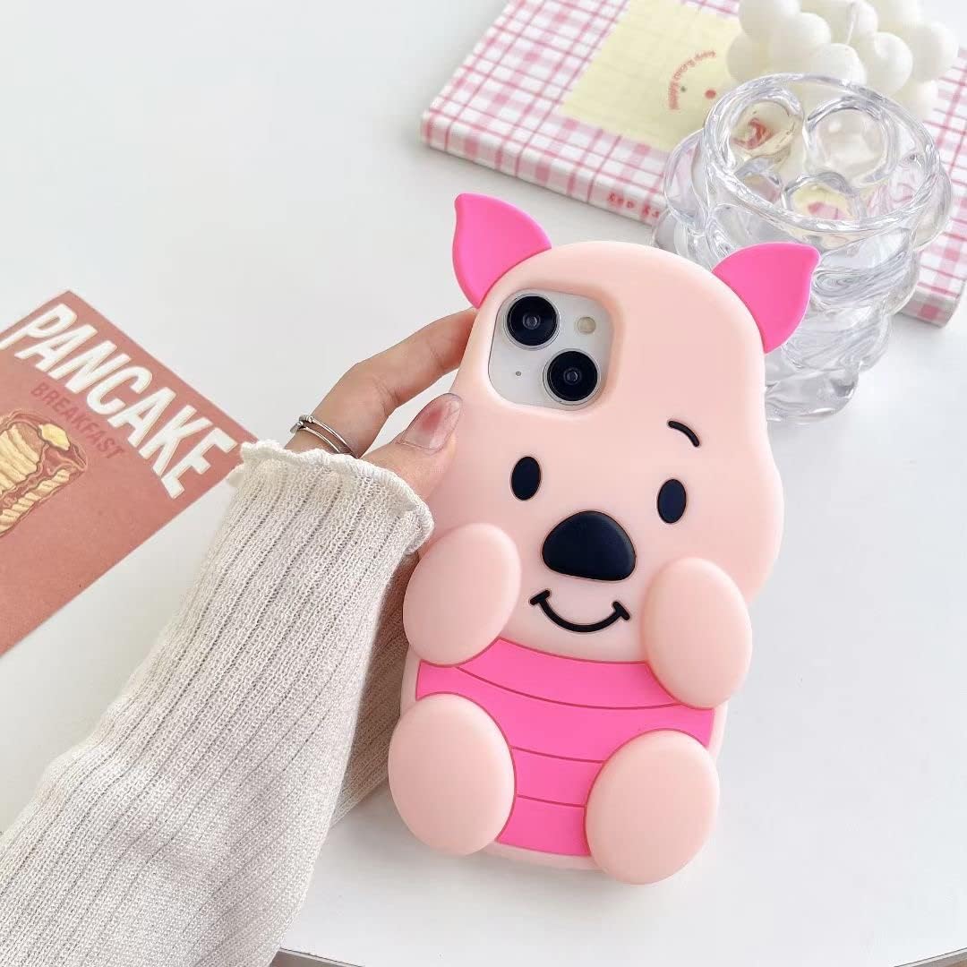 Funda de cerdo de dibujos animados, 3D lindo cerdito de goma de silicona suave, a prueba de golpes, cubierta trasera de gel protectora para niños y