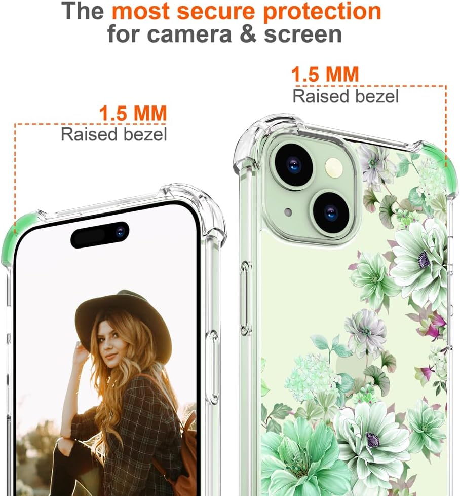 Funda para iPhone 15 con diseño floral, bonita y transparente, para mujeres y niñas, compatible con iPhone 15, diseño de dalias maravillosas, color