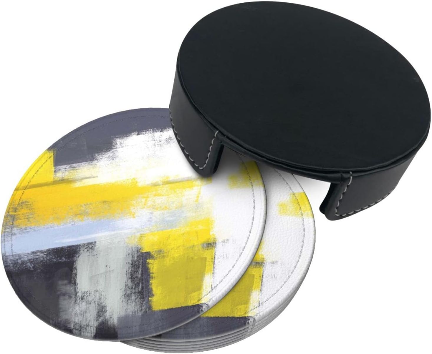Posavasos para bebidas, posavasos redondos de piel sintética con soporte, 6 unidades, resistentes al calor, decoración elegante para cocina, mesa de