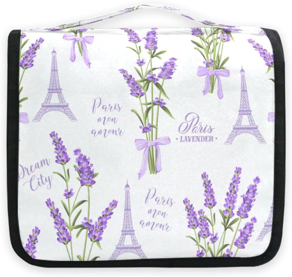 Neceser colgante, lavanda de París, Torre Eiffel, acuarela, hojas, palmeras, árbol, bolsa de maquillaje portátil, organizador de viaje para mujeres