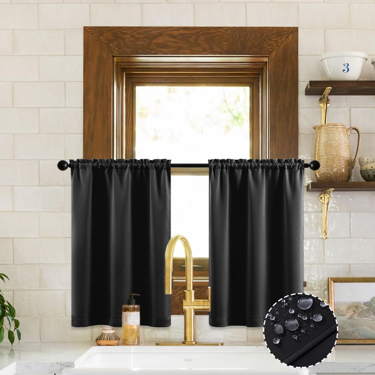 XTMYI Cortinas opacas para ventana pequeña de cocina de 24 pulgadas sobre el fregadero, persianas opacas impermeables para ventanas de cámper,