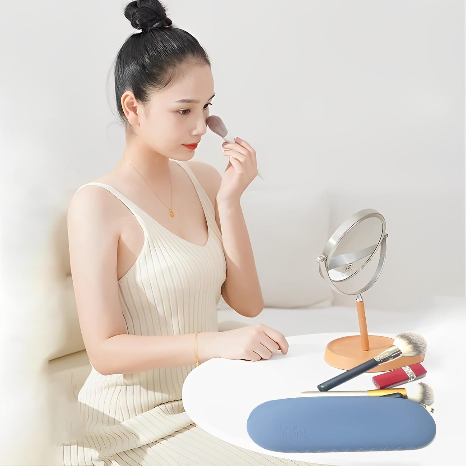 Shunvan life Soporte para brochas de maquillaje de silicona, bolsa de brochas de maquillaje de gran capacidad, bolsa de cepillos de cosméticos de
