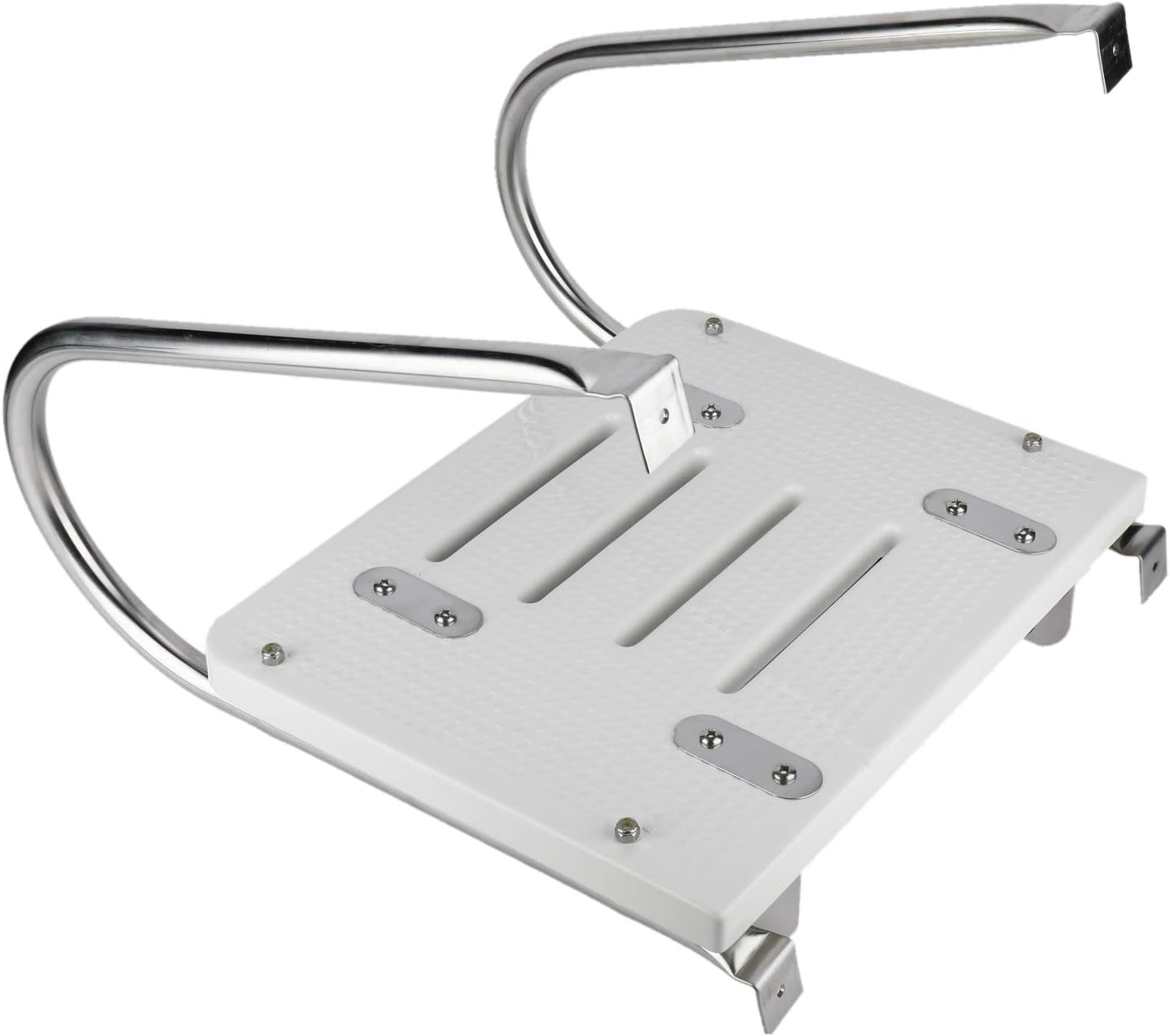 NovelBee Escalera plegable universal de 4 escalones con escalón extra ancho y dos pasamanos, escalera telescópica para barco con accesorios de