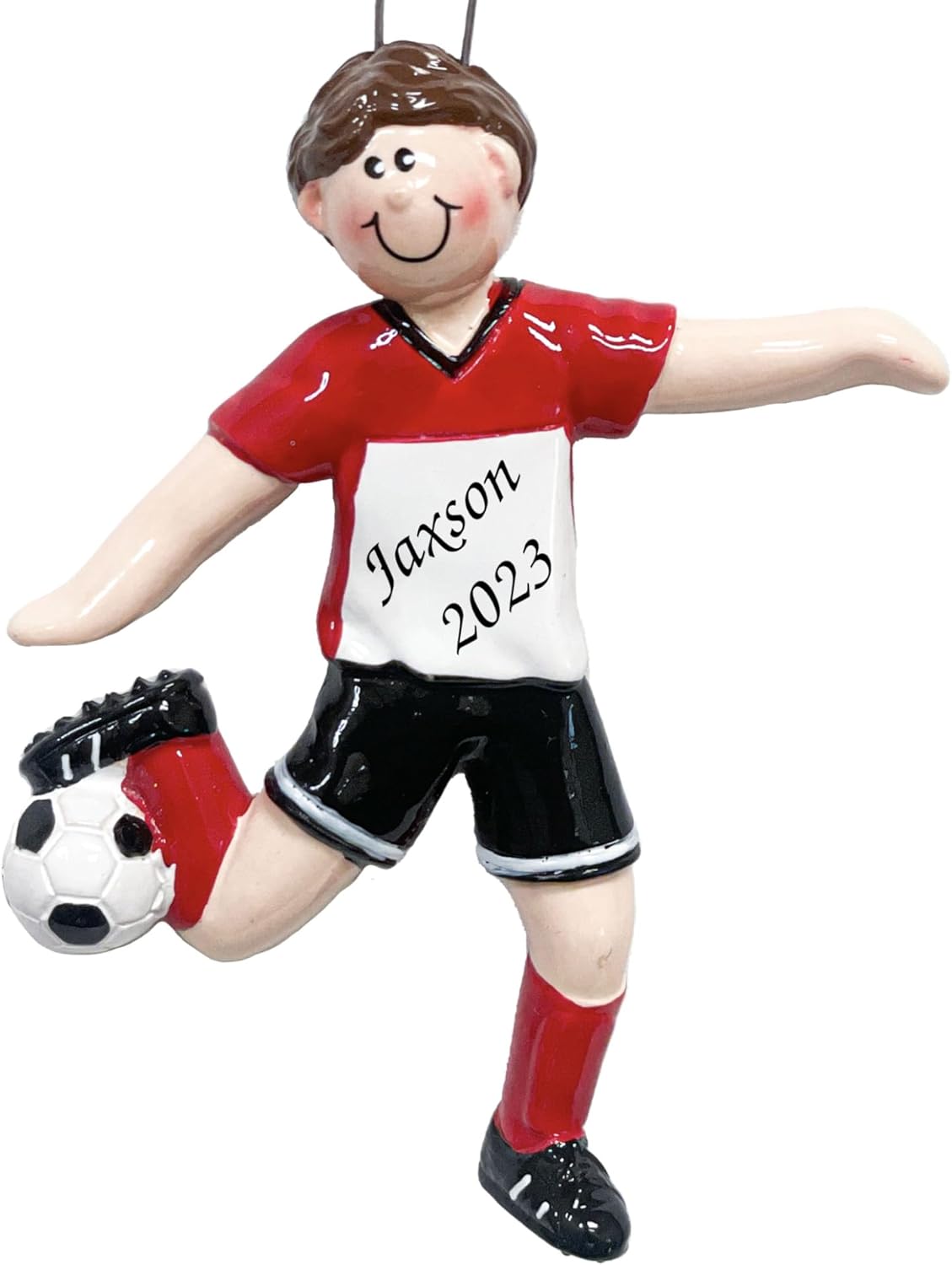 UniqXmas Adorno de Navidad personalizado para niño de fútbol 2023  Personalización gratuita  Figura de jugador masculino pateando la pelota para el