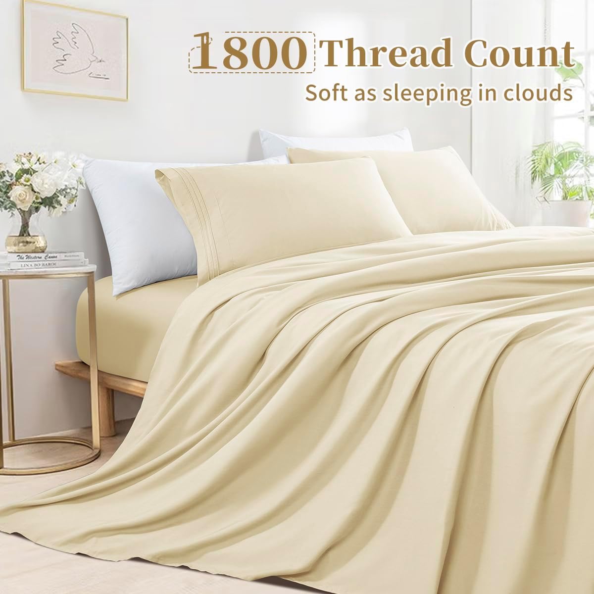 Juego de sábana para cama Shilucheng de microfibra y 1800hilos egipcios. Sábanas super suaves con bolsillos profundos de 16 pulgadas,