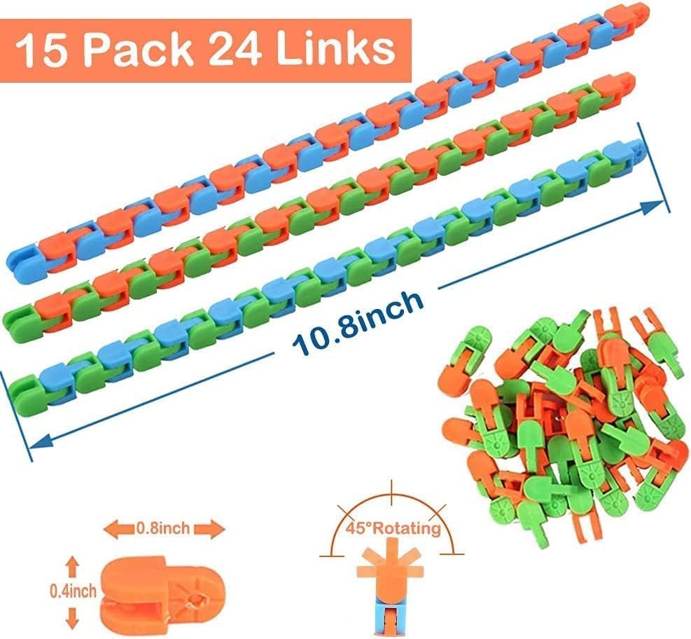 96 piezas aleatorias de 24 eslabones locos juguetes para ansiedad a presión y clic, juguetes sensoriales de dedos, rompecabezas de serpiente para