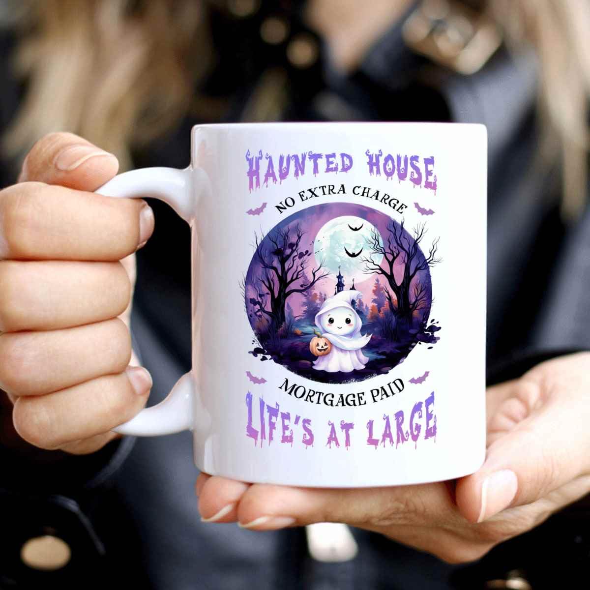 Funny Gift Unique Halloween Home Decor Gift For Ghost Hunters, Haunted House Lovers And Risk Takers- No Extra Charge Mortgage Paid Life’s At Large-