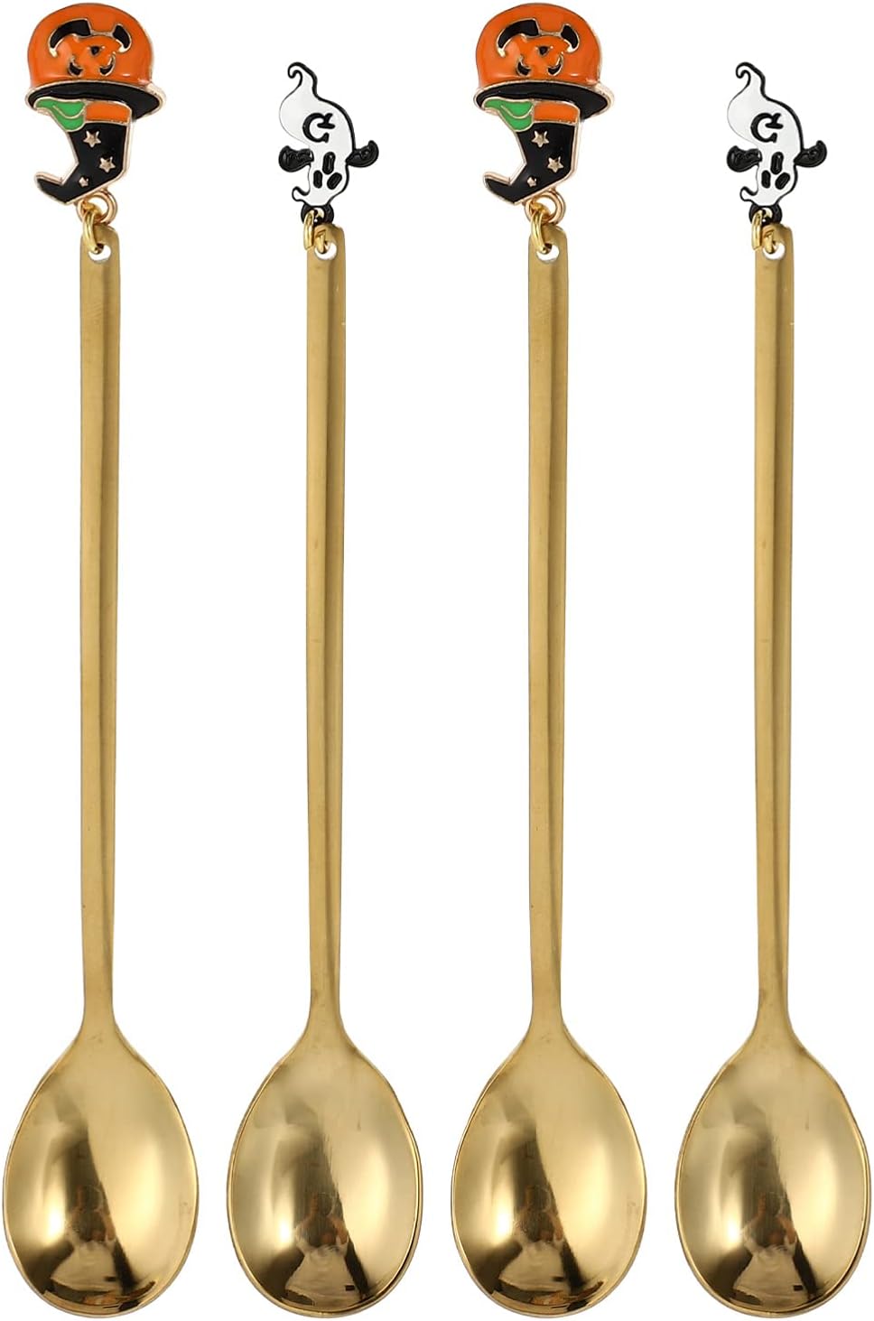 Kichvoe Cucharas lindas 4 piezas de cucharas de café de Halloween, cuchara de postre, cucharas de mezcla, cucharas doradas, cubiertos de Halloween,