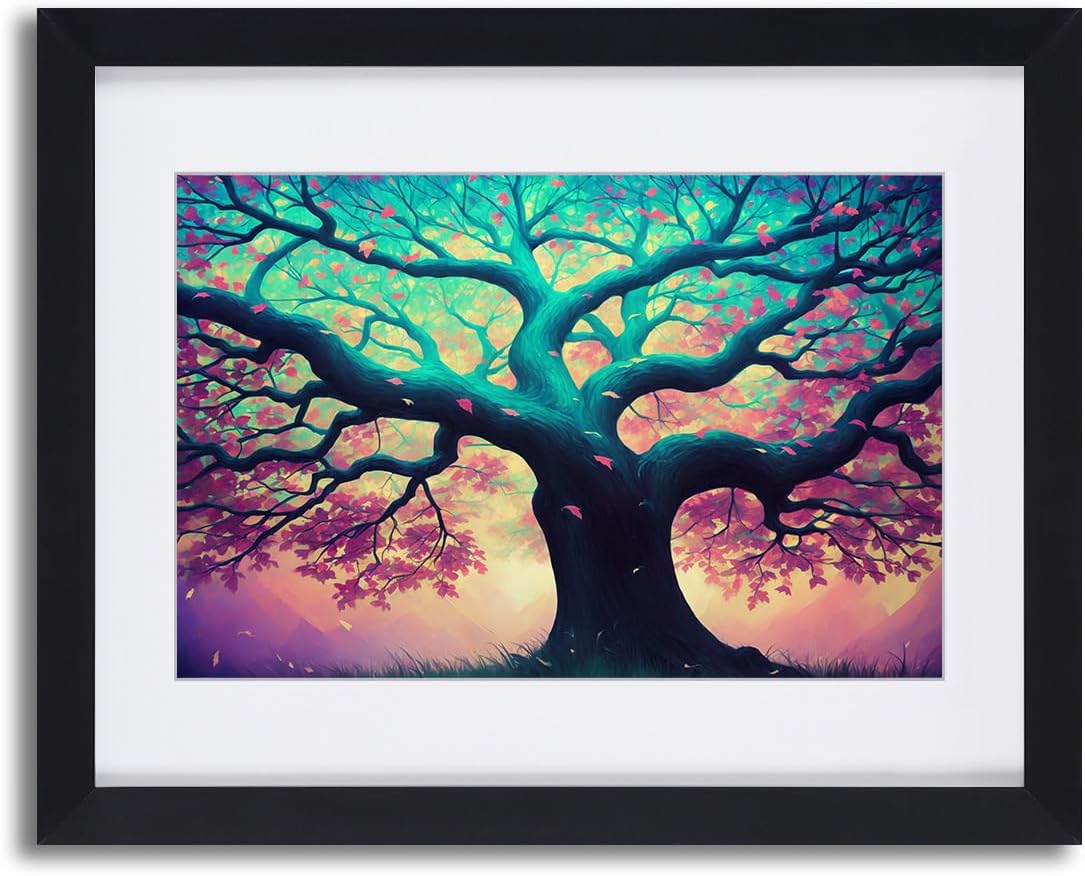 Cuadro en lienzo con marco de árbol morado y azul, con paspartú blanco roto para cocina, decoración del hogar o sala de estar