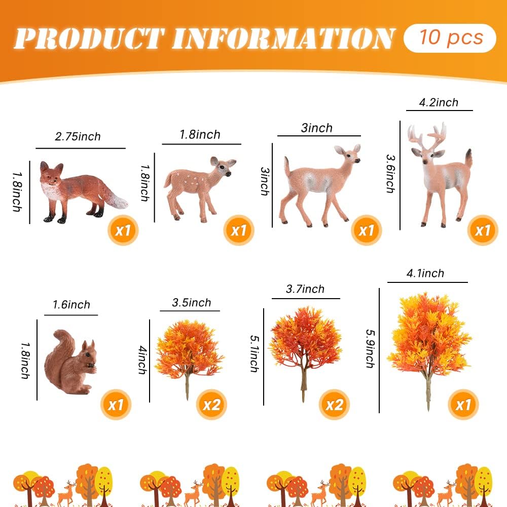 Kit de 10 figuras de animales del bosque, 5 ciervos artificiales de bosque, 5 árboles de arce en miniatura mixtos para decoración de pasteles de
