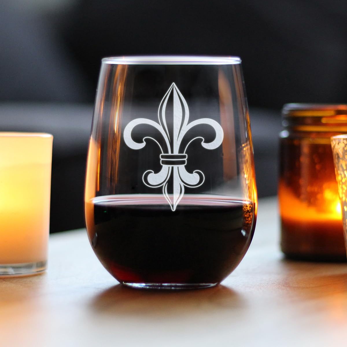 Fleur de Lis Stemless Wine Glass – French Fleur de Lis Decor and Gifts – Large 17 Oz Glasses