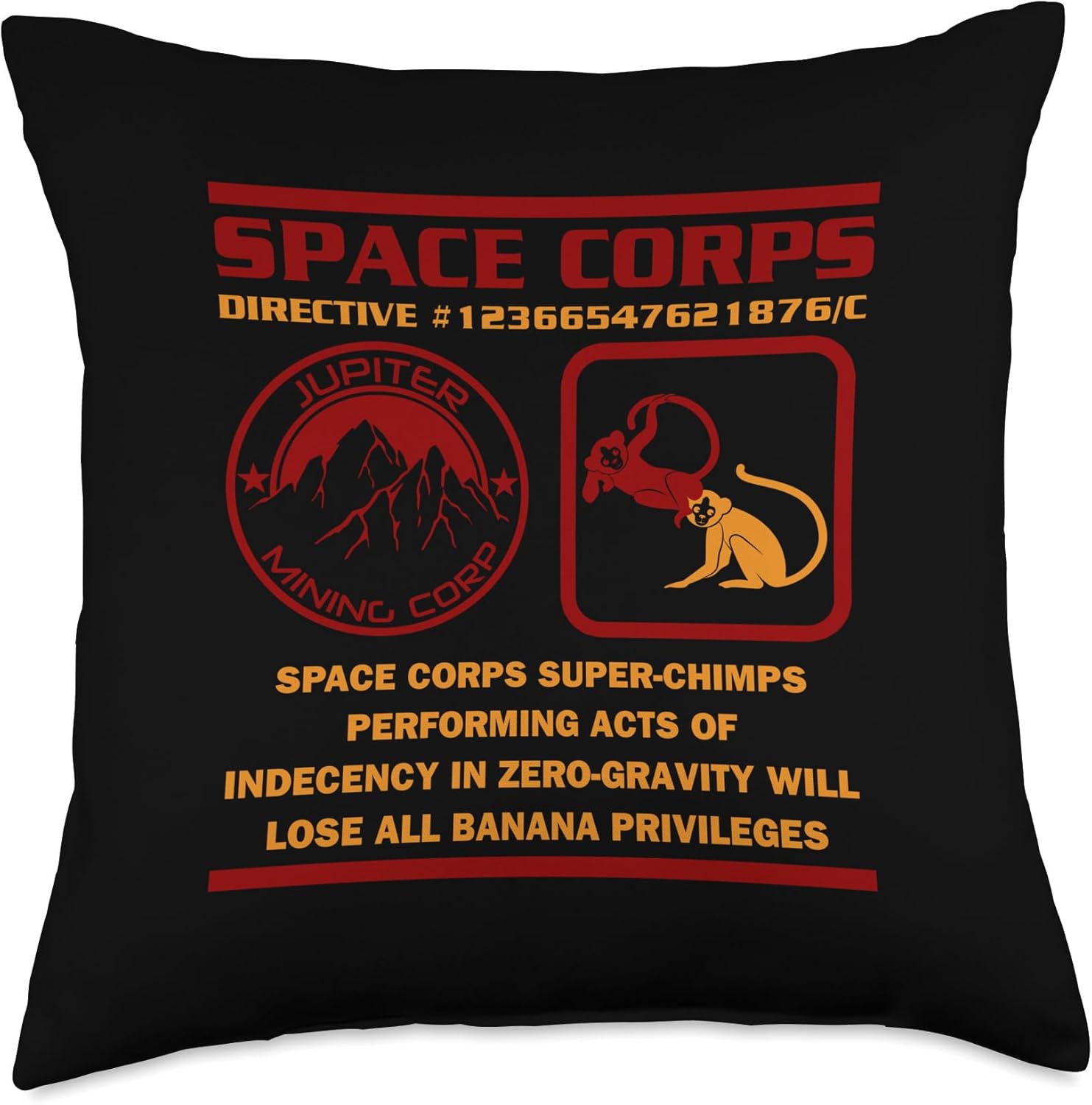 JMC Space Corps Directive #1236 Banana Privileges Throw Pillow, 18×18, Multicolor
