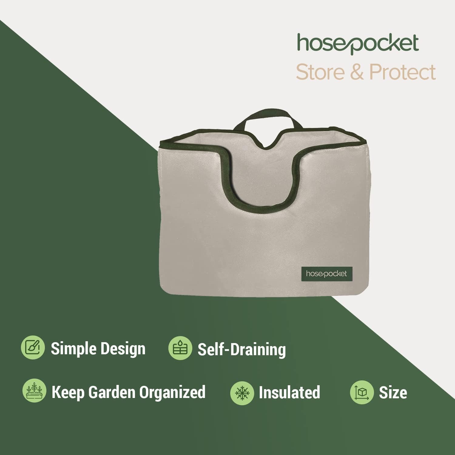 Hose Pocket – Soporte expandible para manguera de jardín  Guarda tu manguera de jardín expandible de forma ordenada y sencilla  Tamaño grande