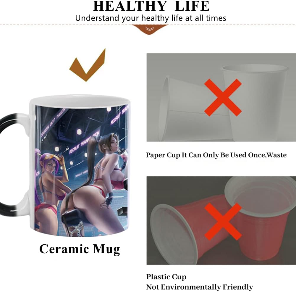 Aigori Taza de belleza sexy de bikini de anime (11 oz), sensible al calor, divertida taza de café, regalo para hombres, padres, amigos, Halloween,