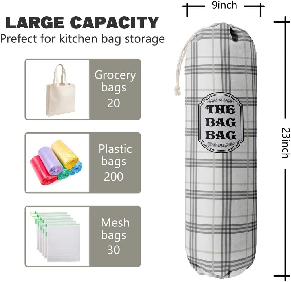 Organizador clásico de bolsas de comestibles a cuadros de búfalo para bolsas de compras, bolsas de plástico de montaje en pared, dispensadores de