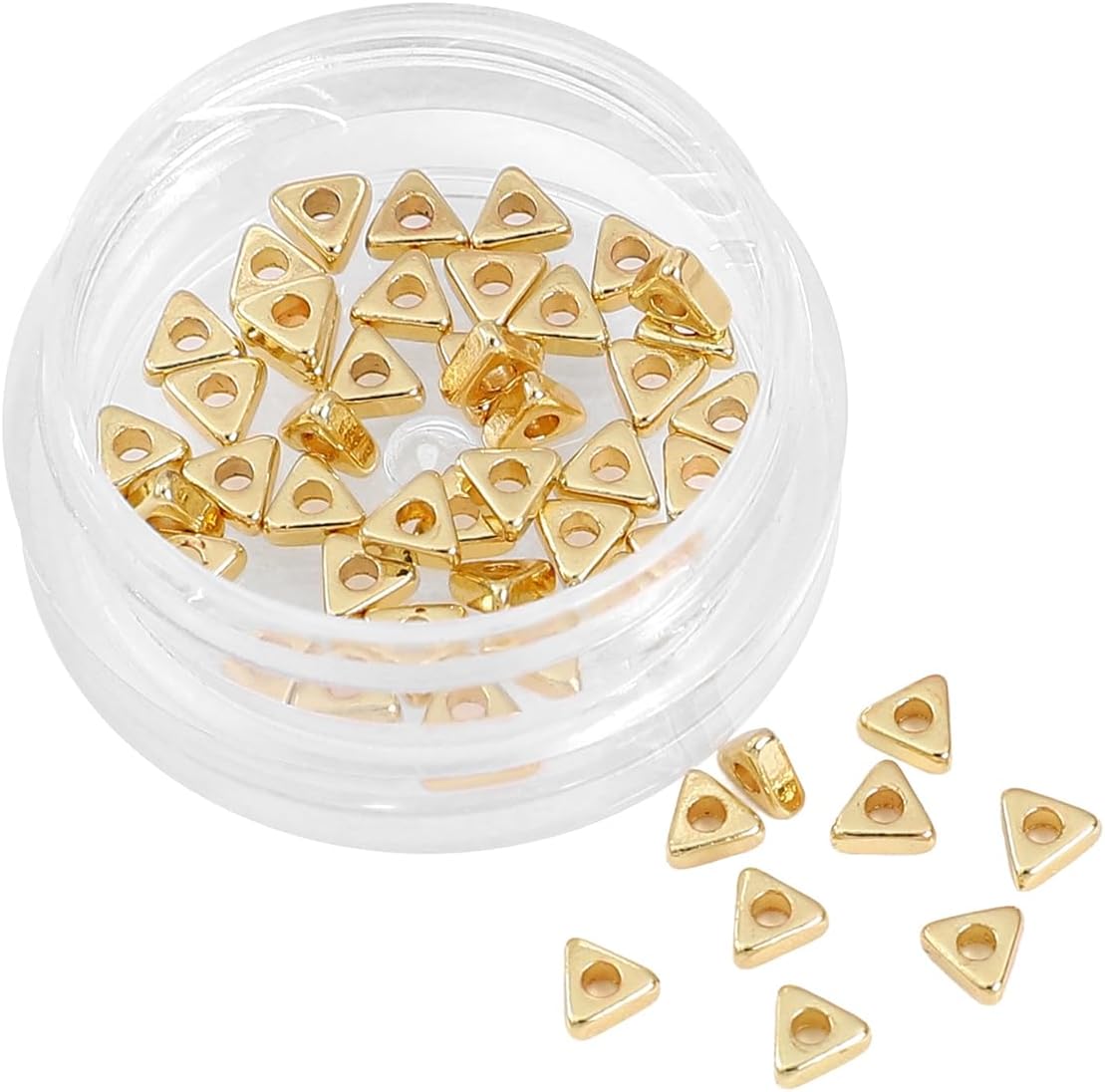 Beadia Cuentas espaciadoras triangulares chapadas en oro de 14 quilates, 0.138 x 0.059 in, 50 unidades para hacer joyas, no se deslustran