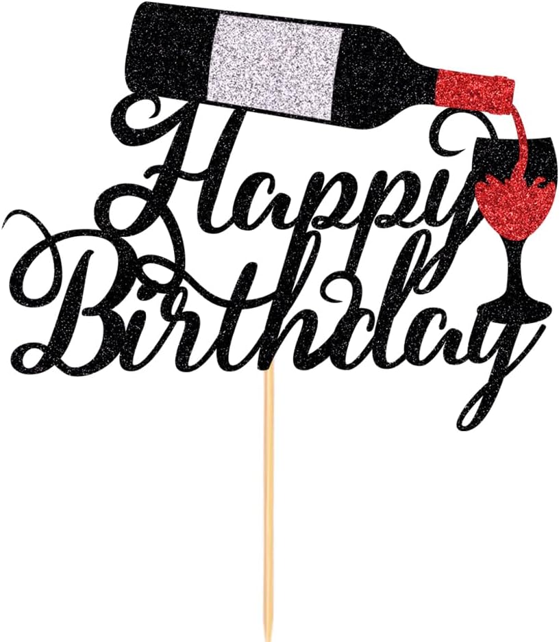 Red Wine Happy Birthday Cake Topper-Cheers & Red Wine Cake Pick for Celebrating Glorymoment Red Wine Theme Birthday Theme Party Supplies