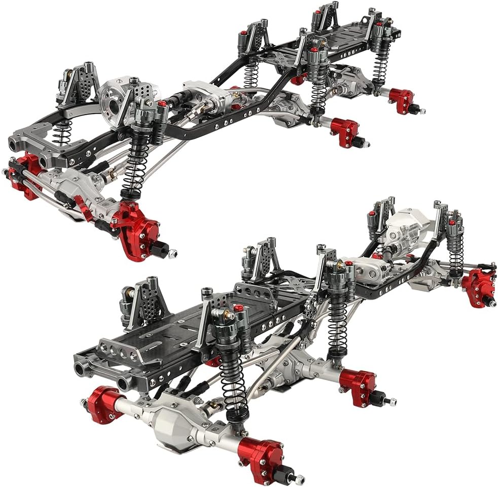 ZXYRC Marco de chasis de coche de metal 6×6 RC con ejes traseros medios delanteros Transmisión prefija para Axial SCX10 II 90046 90047 110 RC