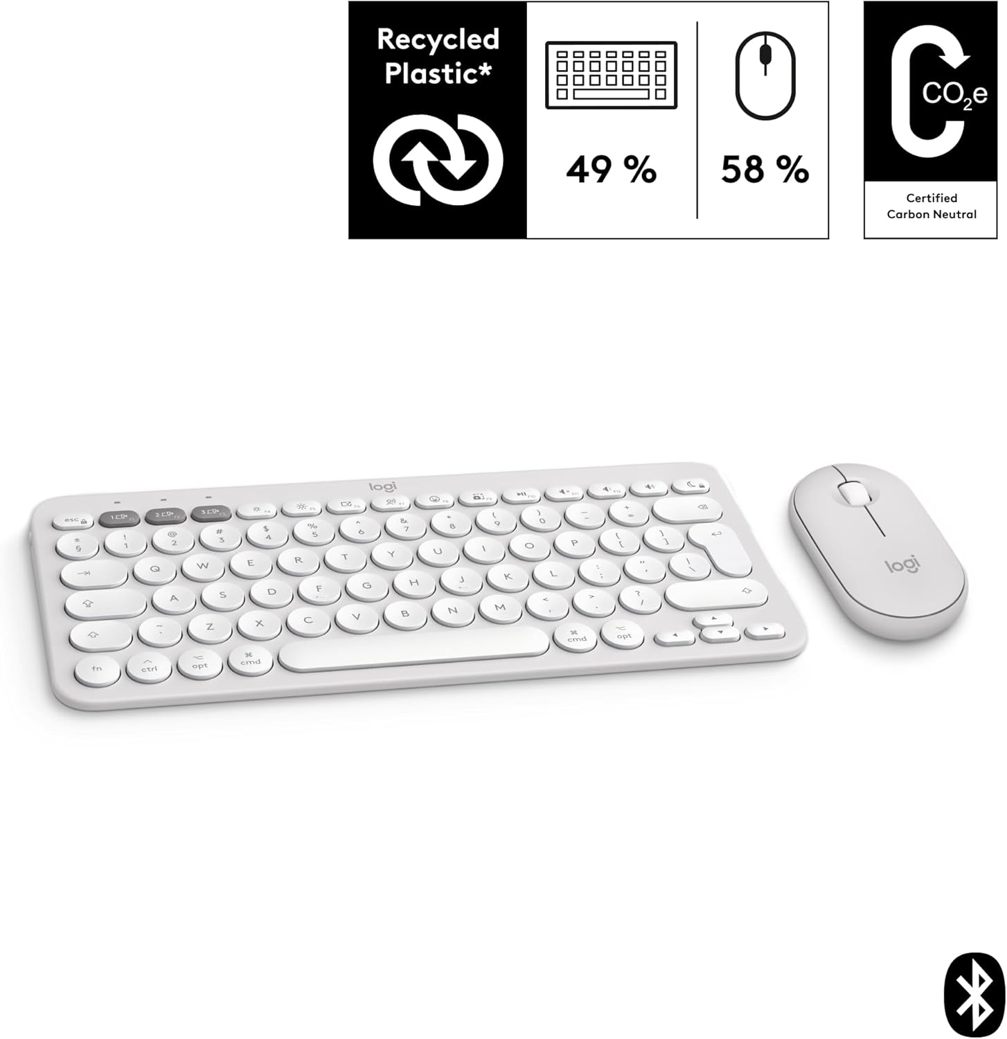 Logitech Pebble 2 Combo para Mac, teclado y mouse inalámbricos, delgado, silencioso y portátil, personalizable, mouse y teclado Bluetooth, fácil de