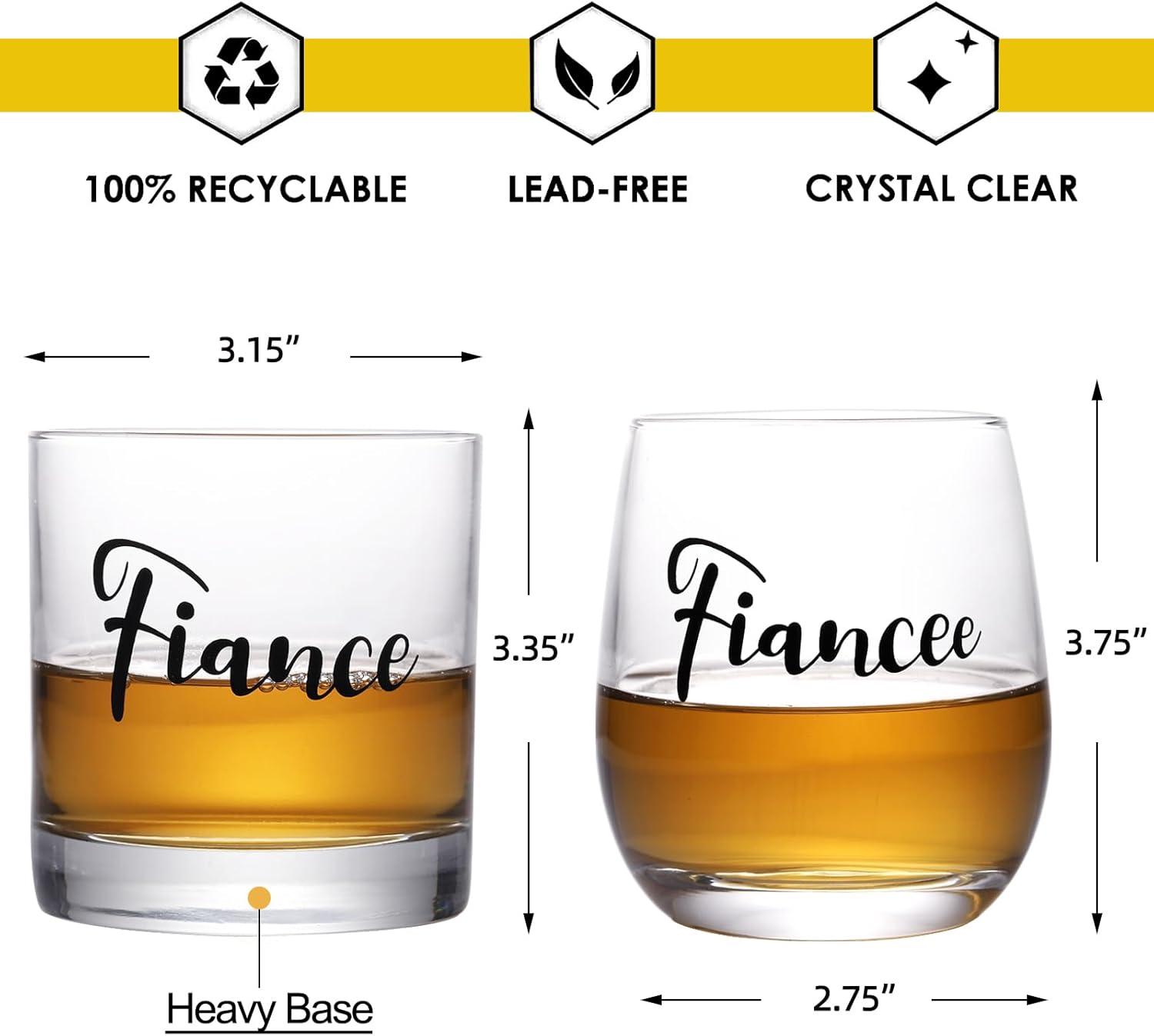 Regalos de compromiso para parejas, juego de regalo de copa de whisky de vino de 11 onzas, regalos para mujeres, para él y ella, prometida, vasos de