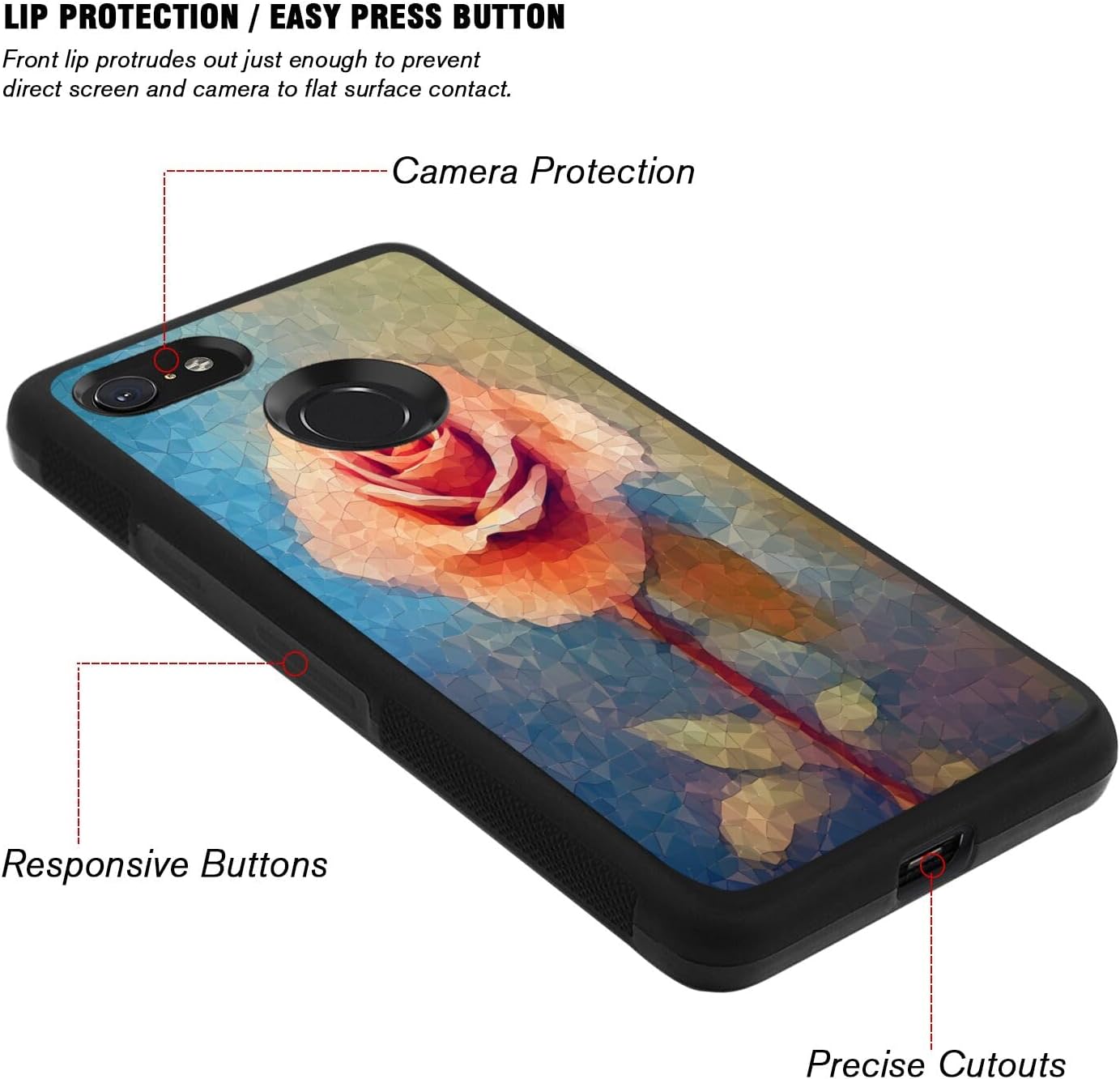 DAFEI Phone Case Compatible with Google Pixel 3a Rose Flower-aa1207 Black Frame Shockproof and Slim Rubber TPU Material with Uniqe Design