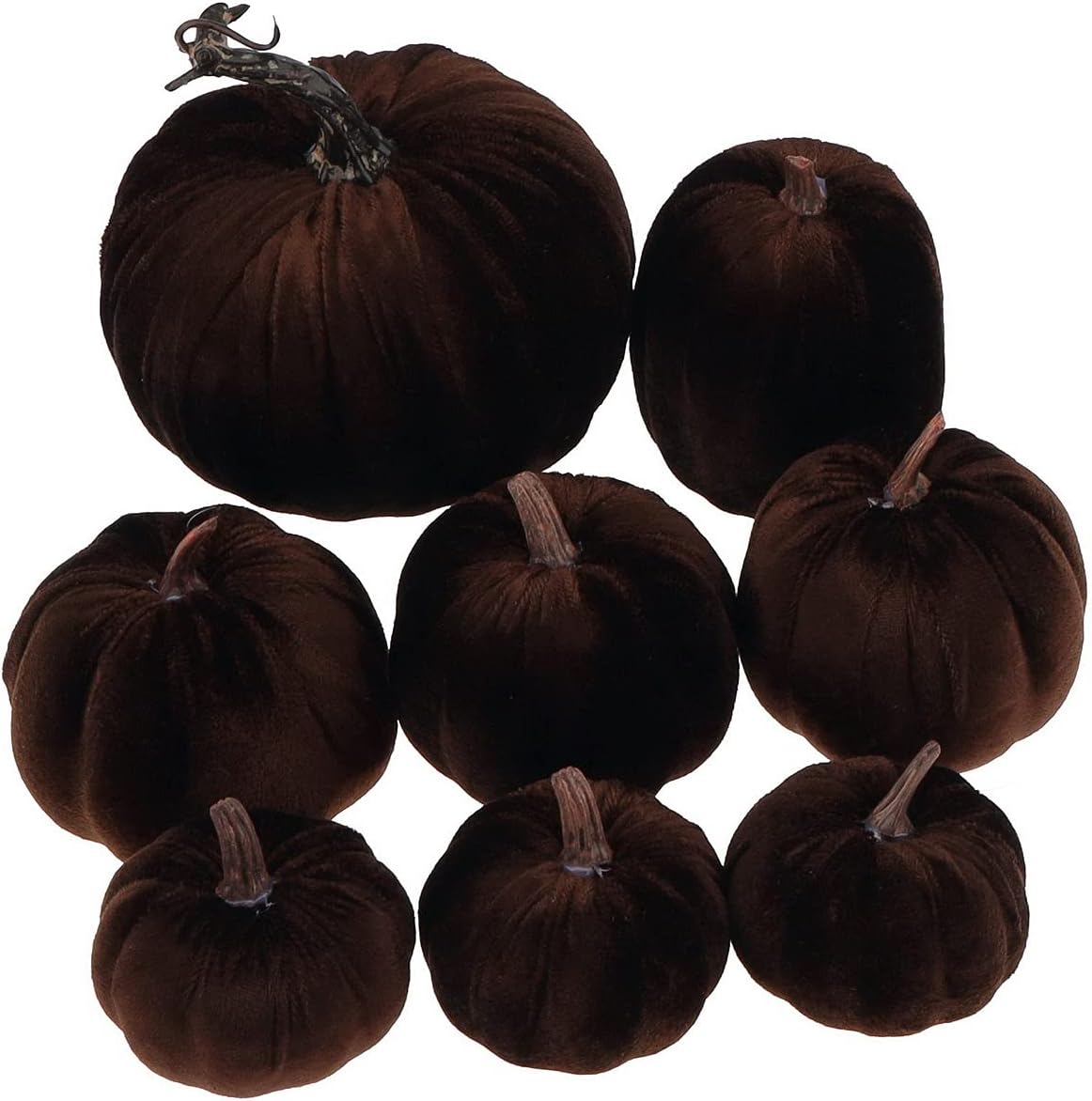 8 calabazas artificiales de terciopelo marrón hechas a mano de varios tamaños, cosecha de otoño, decoración de Halloween para el hogar, cocina,