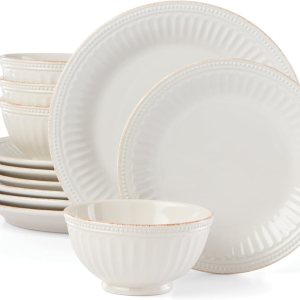 Lenox French Perle Groove – Juego de platos y cuencos de 12 piezas, 23.05 libras, color blanco Lenox French Perle Groove – Juego de platos y cuencos de 12 piezas, 23.05 libras, color blanco