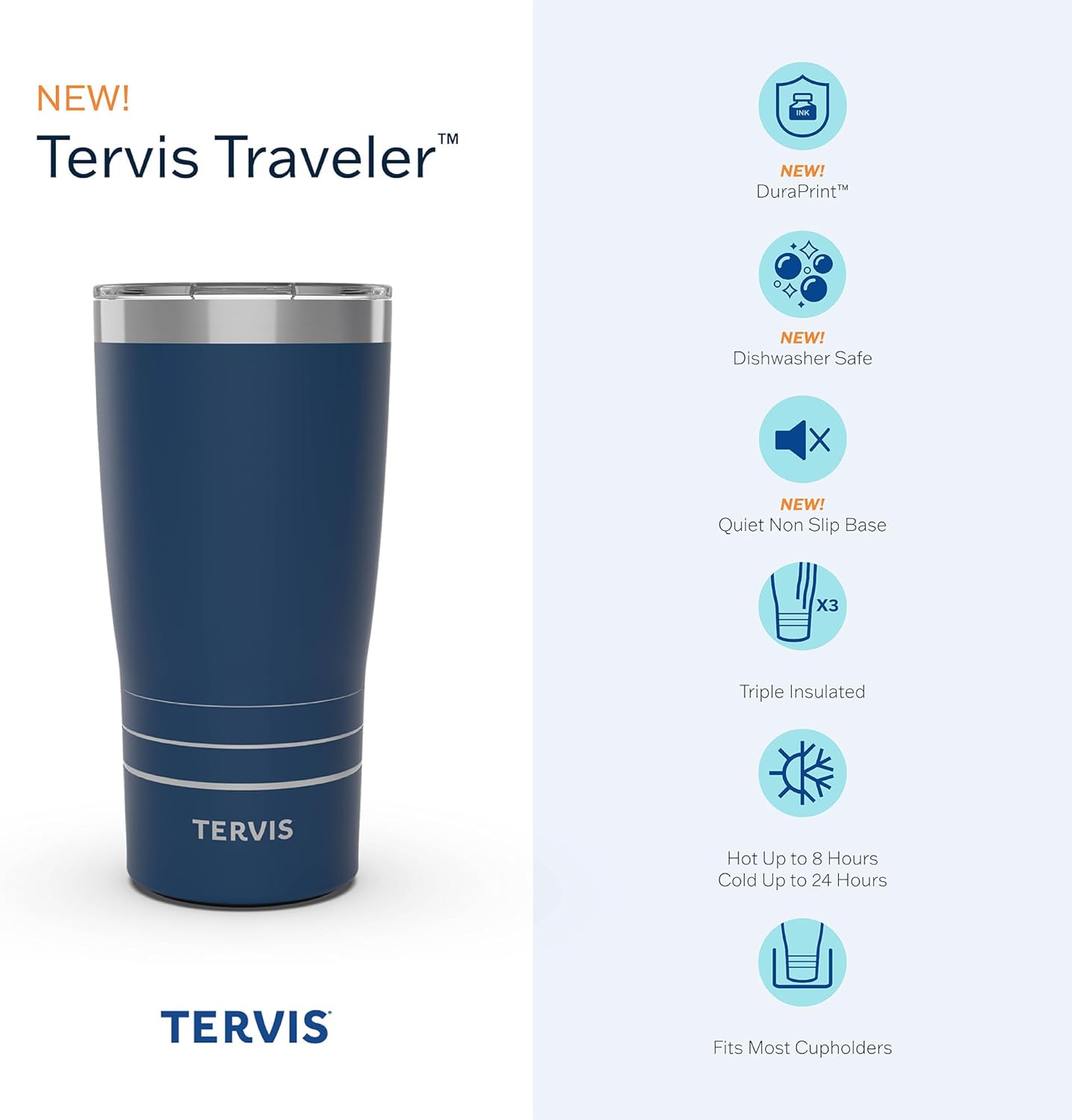 Tervis Traveler Paw Prints – Vaso aislado de triple pared para viaje mantiene las bebidas frías y calientes, 20 onzas, acero inoxidable