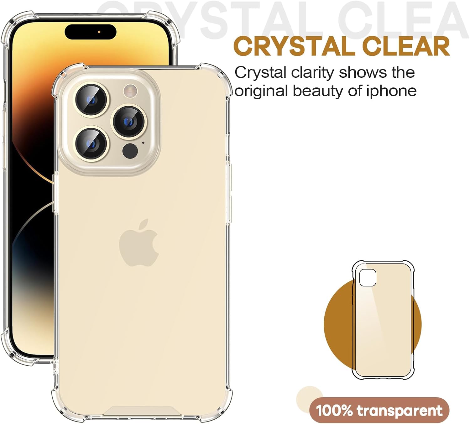 ORIbox Funda transparente para iPhone 14 Pro Max, con 4 esquinas de protección a prueba de golpes, iPhone 14 Pro Max transparente para mujeres,