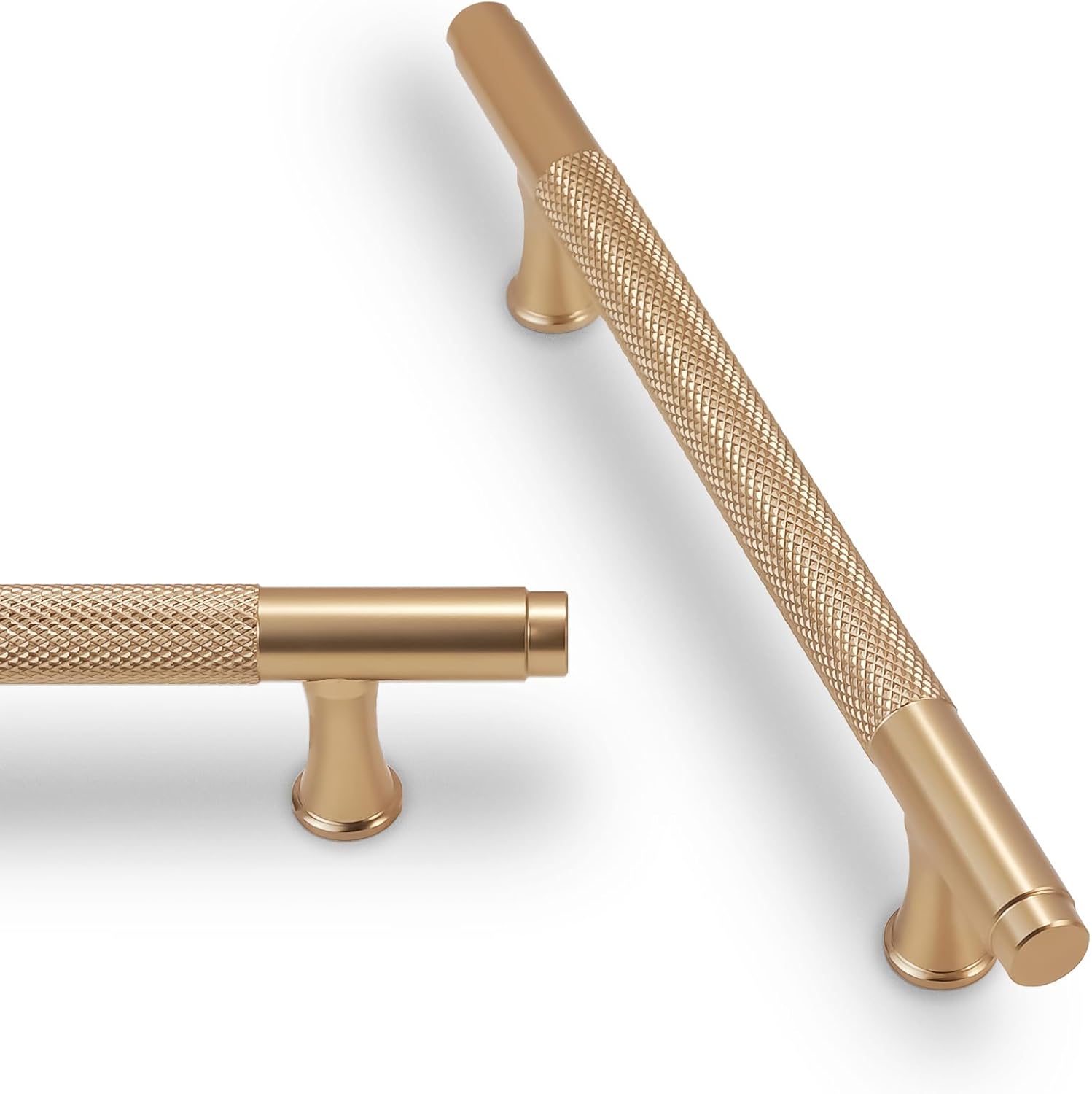 POVEFONK Paquete de 10 manijas de gabinete de cocina de bronce champán de 5 pulgadas (5.039 in) moleteadas para gabinetes, tiradores de cajones