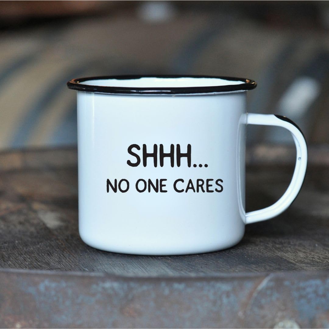 SHHH A Nadie le importa  Taza esmaltada de café  Regalo divertido para los amantes del vodka, ginebra, bourbon, vino y cerveza  Gran taza de oficina