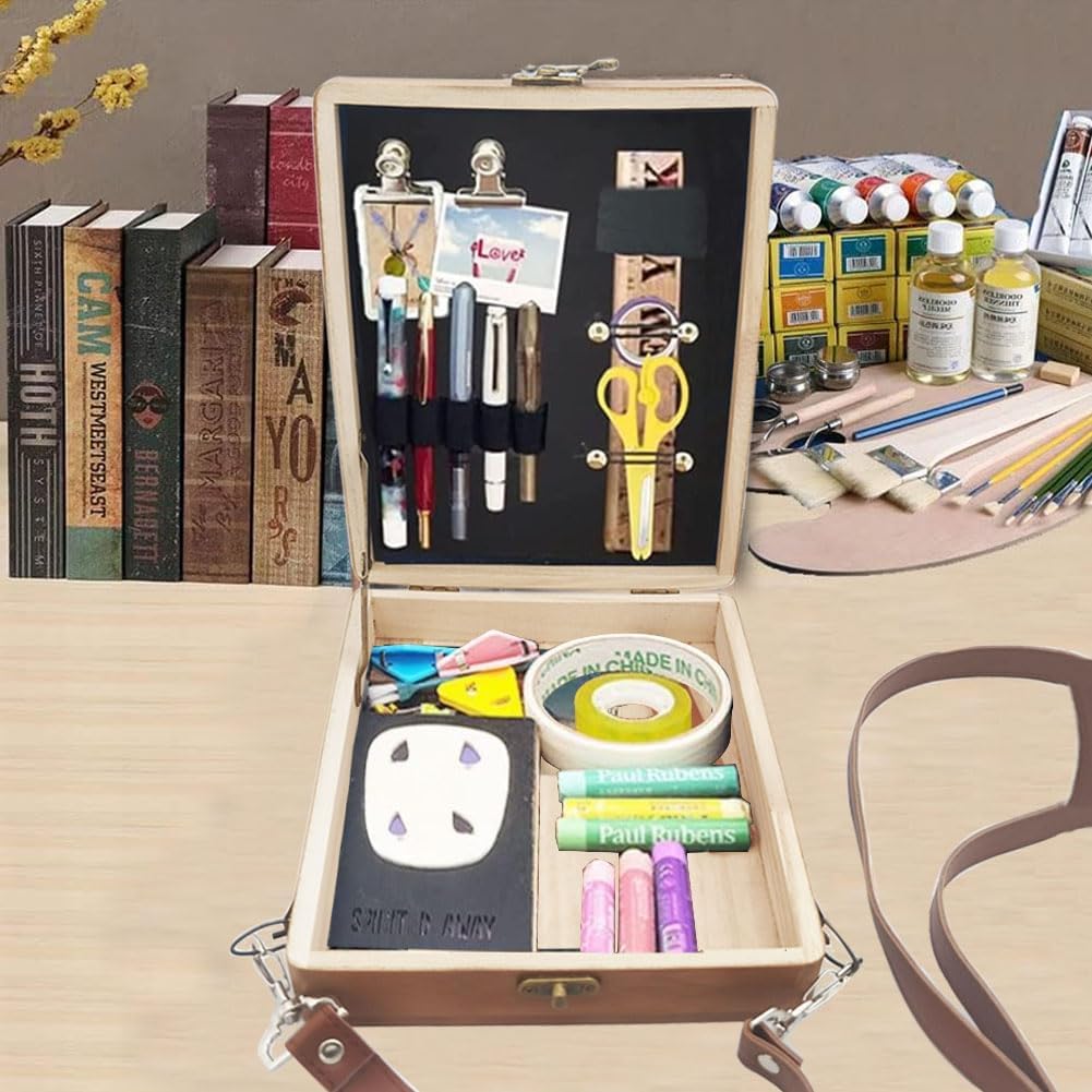 Writers Messenger – Caja de madera – Regalos para artistas, regalos para escritores, caja de escritura portátil, bolsa de herramientas de arte, caja