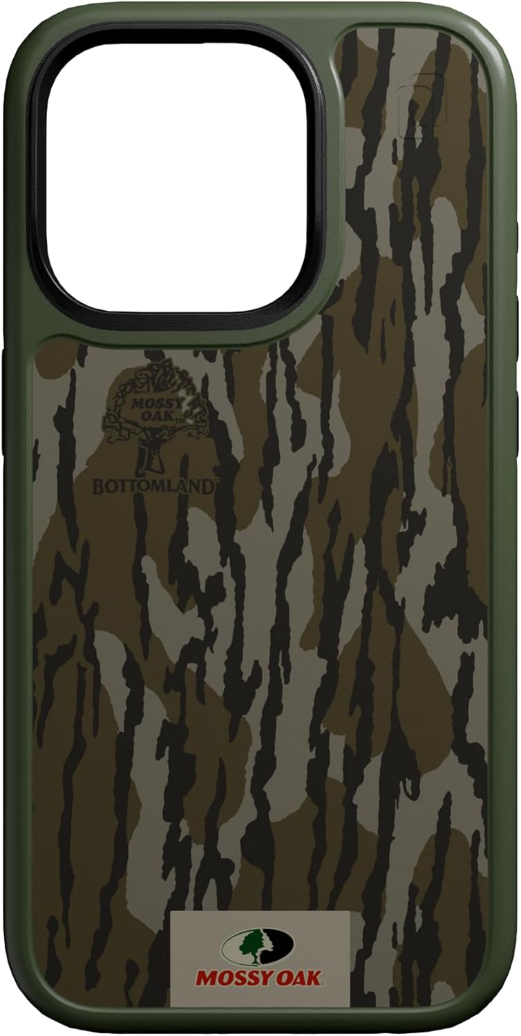 cellhelmet Mossy Oak Bottomland – Funda de doble capa en verde oliva diseñada para iPhone 15 Pro compatible con MagSafe certificada a prueba de