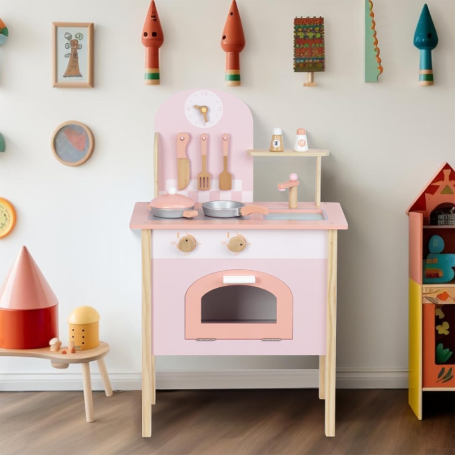 Juego de cocina para niños de 3 a 8 años, juego de cocina de madera para niños, juego de cocina de chef para niños pequeños, juguetes de cocina con