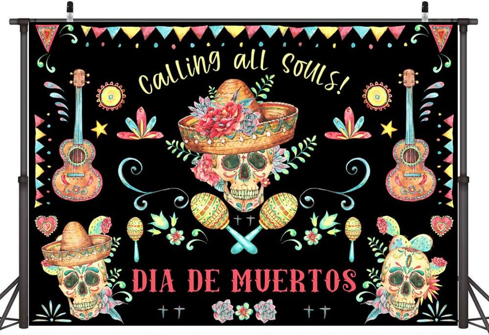 Ticuenicoa Telón de fondo de fiesta mexicana de 7 x 5 pies, Día de Muertos llamando a todas las almas, accesorios de fiesta de carnaval, bandera