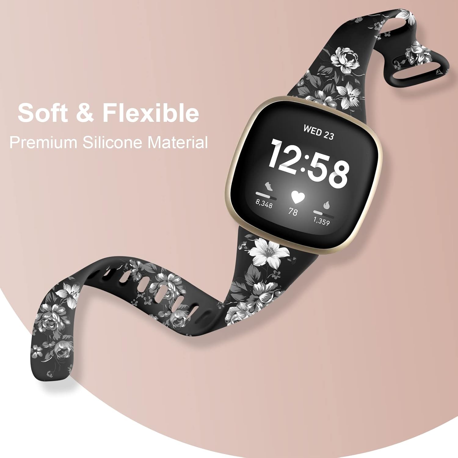 Getino Compatible con correas Fitbit SenseFitbit Versa 3Versa 4 bandas para mujeres y niñas, accesorios impresos florales de doble cara, correa