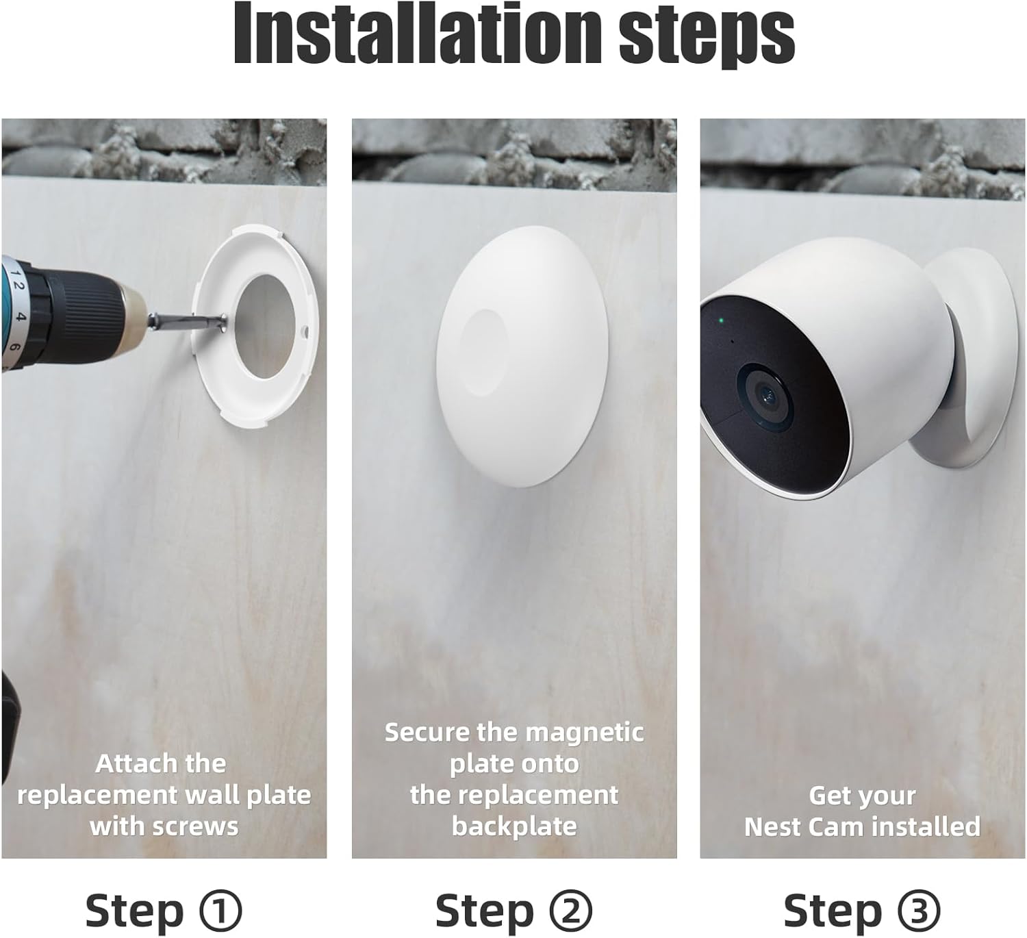 Placa de montaje en pared para batería Google Nest Cam (exterior o interior), pieza de repuesto para collar de bloqueoanclajes de pared compatibles